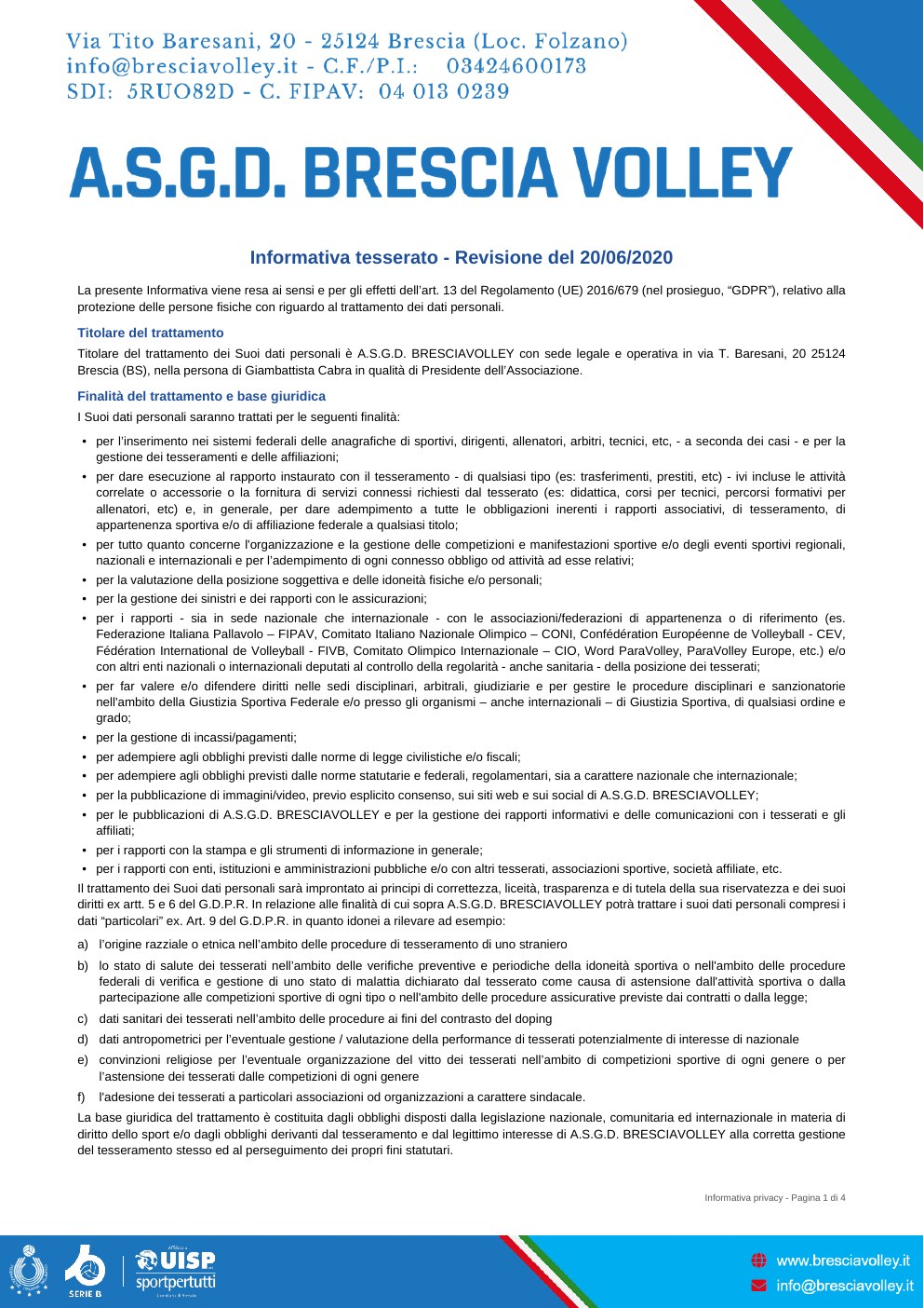 Informativa privacy - pagina 1 di 4