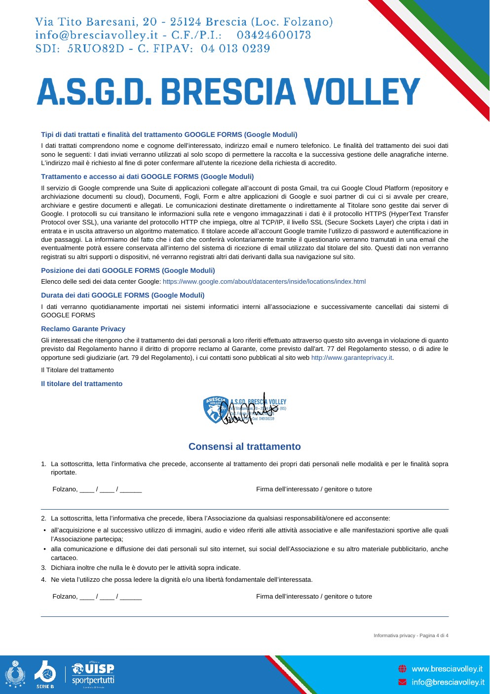 Informativa privacy - pagina 4 di 4